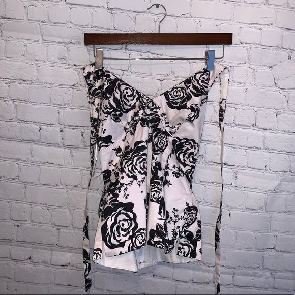 White House Black Market Floral Top w Belt size 4 - Picture 2 of 13